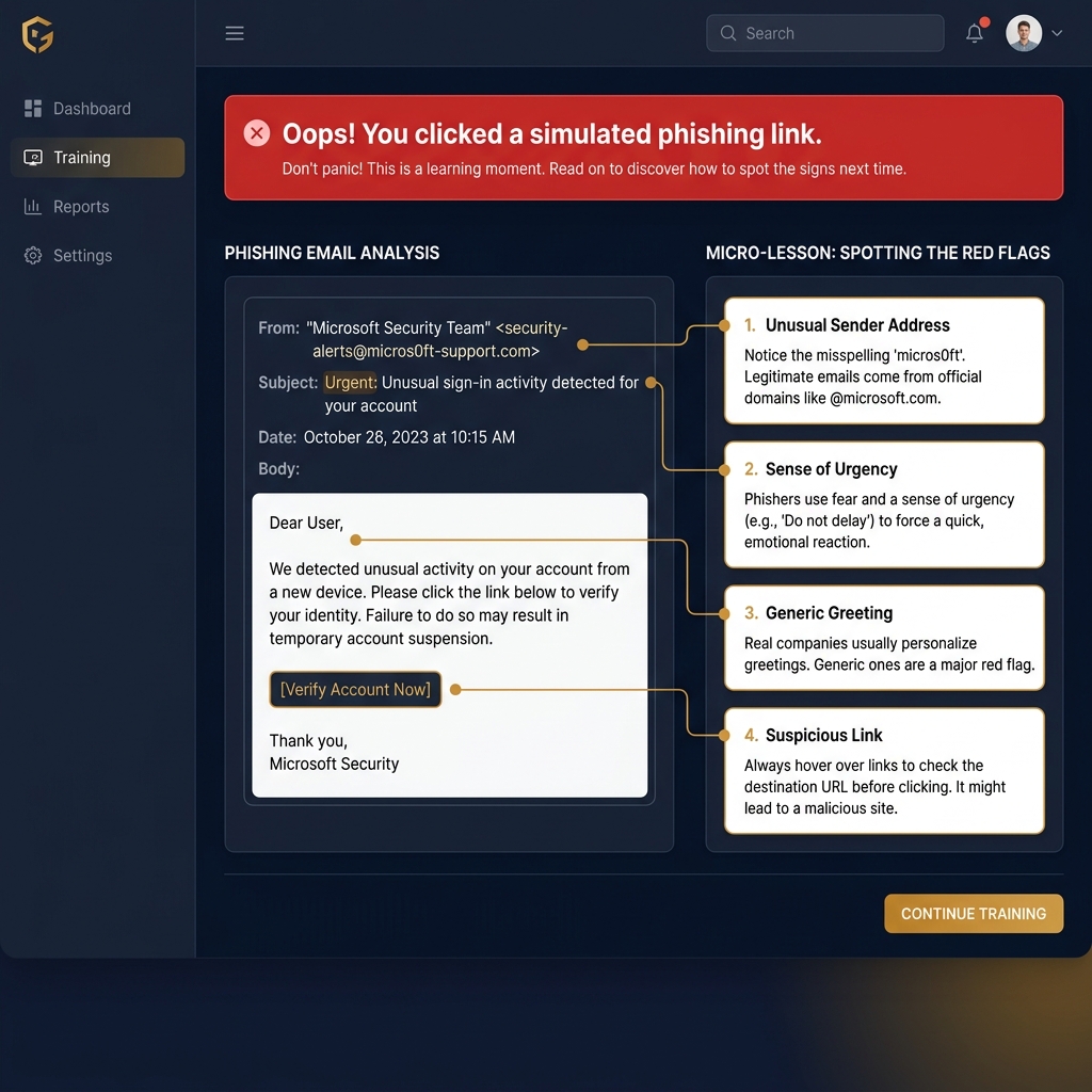 Phishing Remediation Training Screen